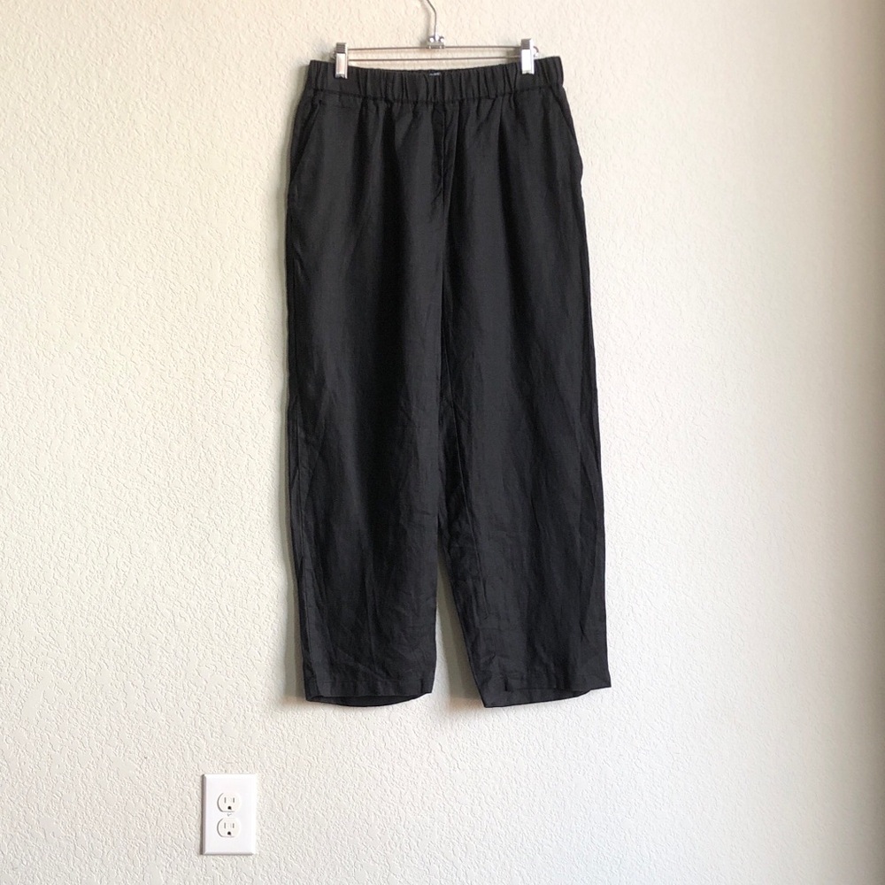 Quince European Linen Pull On Pants Black Straight Leg Medium